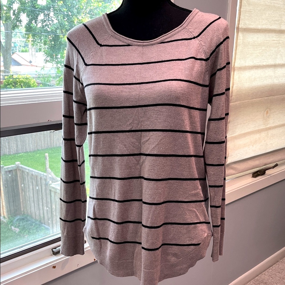 Market & Spruce Black Striped Brown Long Sleeve Sweater Sz S